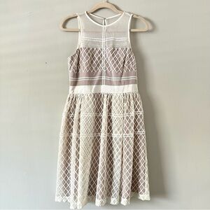 Donna Morgan Lace Mesh Fit & Flare Dress Size 6 Nude Cream Elegant